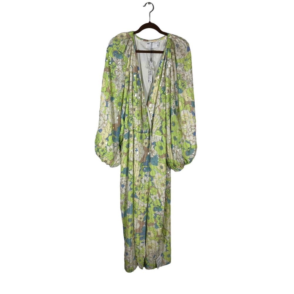 Asos Edition Curve NEW Green Sequin Wrap Midi Dress in Floral Print Size 18